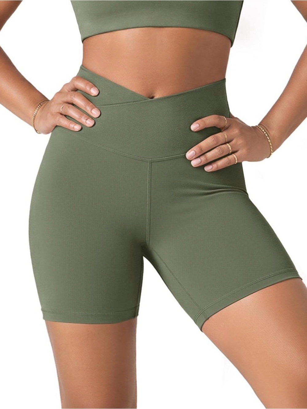 Ododos Women’s Olive High-Waist V-Cut Bike Shorts 6” inseam - Medium